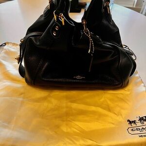 Coach Black Leather Edie Shoulder Bag 42 with Gold Accents